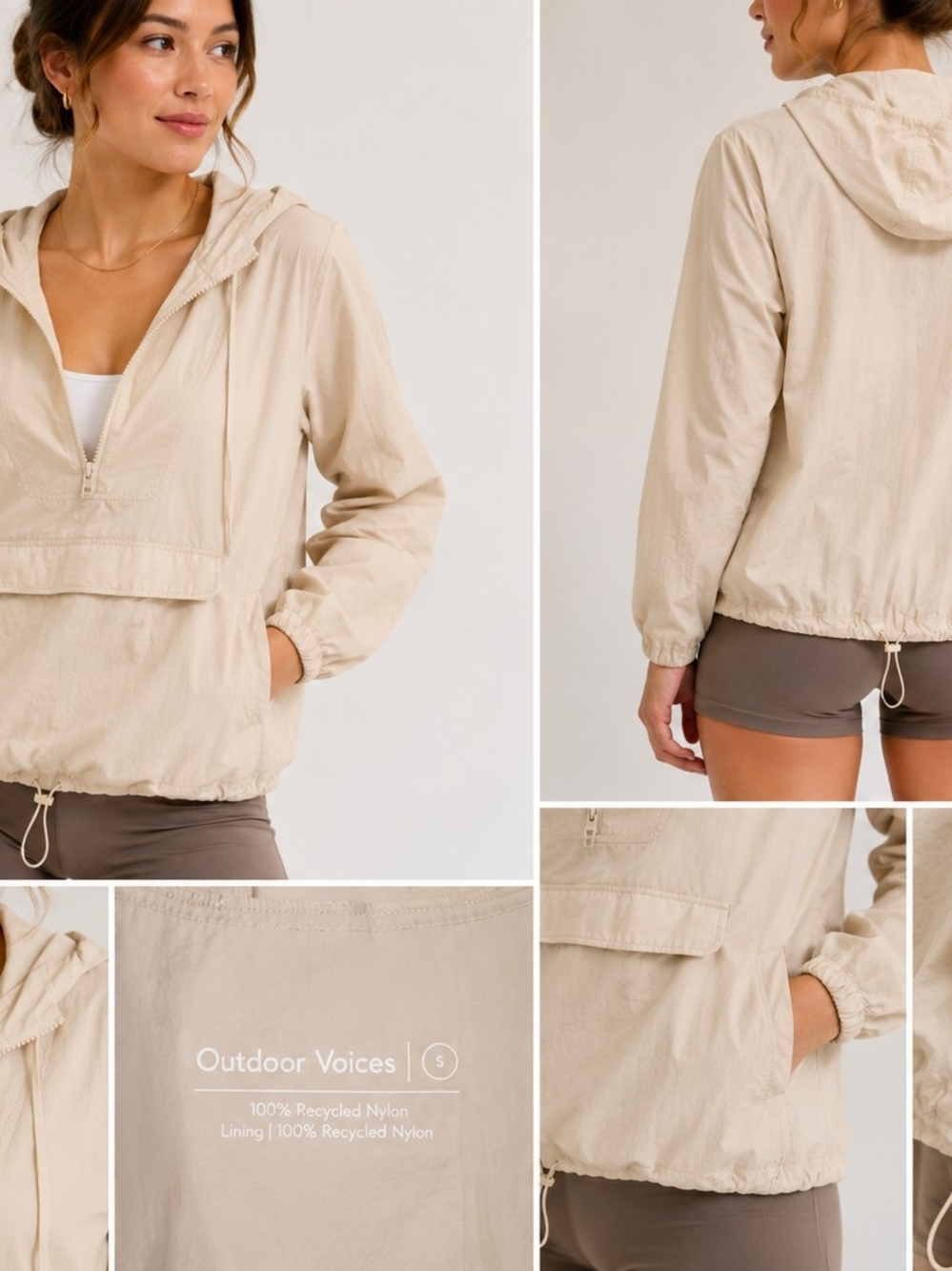 Outdoor Voices Beige Hooded Pullover Anorak